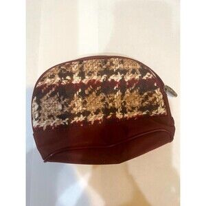 Lancôme Red Tweed Plaid Cosmetic Make Up Bag Purse